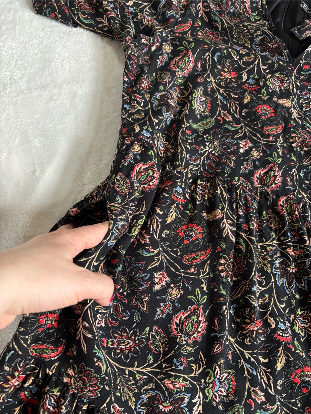Jessica Howard Paisley Tiered Floral Maxi Dress Long Sleeve Black Boho Size 12/L - Picture 11 of 13